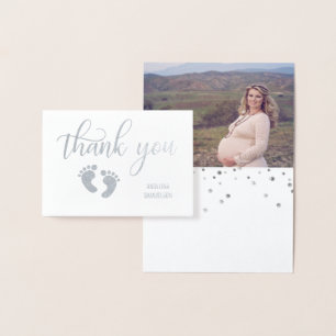 Carte Dorée Baby shower de MERCI en argent FOIL PHOTO