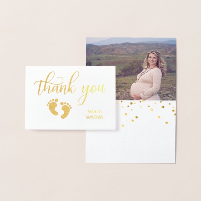 Carte Dorée Baby shower de MERCI Gold FOIL | PHOTO (Affichage)