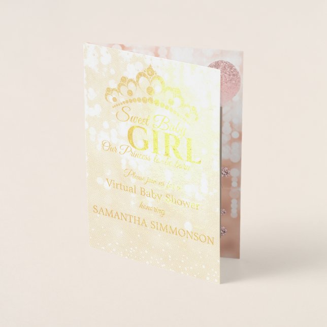 Carte Dorée Baby shower de script or Blush Diamond Rose (Devant)