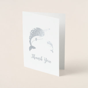 Carte Dorée Baby shower Narwhal Jaune Genre Baleine Neutre