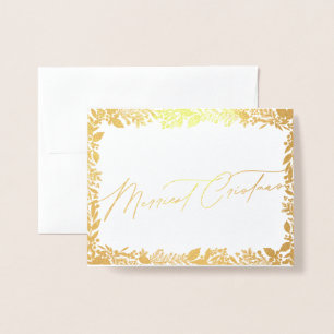 Carte Dorée baies festives traditionnel vert & rouge noël