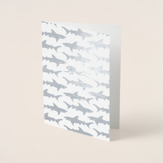 Carte Dorée Baignades plongeurs avec requins Anniversaire ou N (Devant)