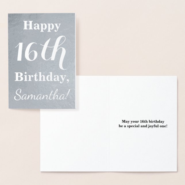 Carte Dorée Basique Silver Foil 16ème anniversaire + Nom perso (Affichage)