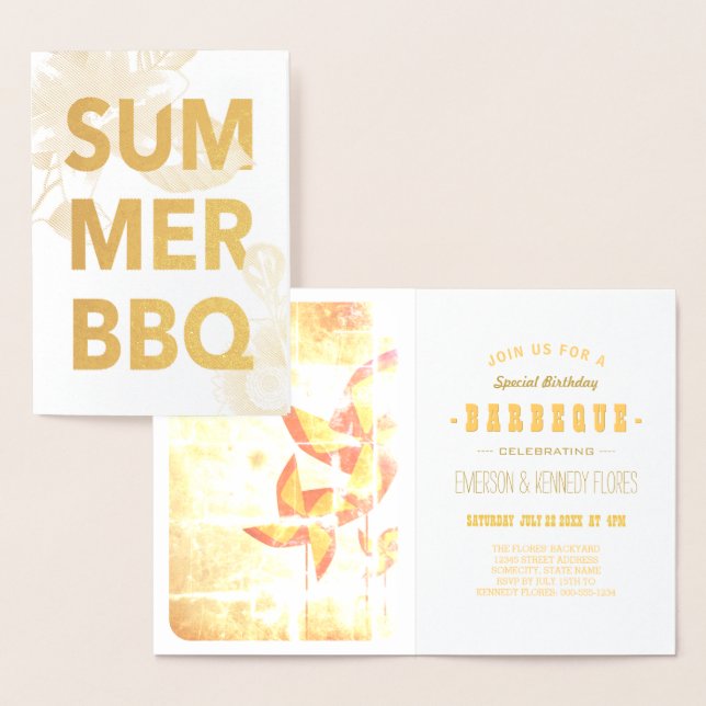 Carte Dorée BBQ d'été en or floral (Affichage)