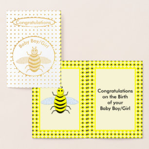 Carte Dorée Bébé jaune mignon Bee Neutre Félicitations