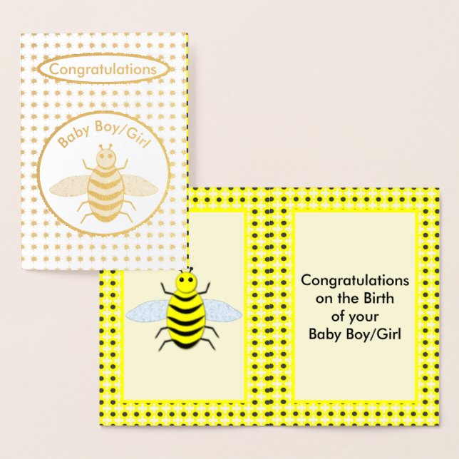 Carte Dorée Bébé jaune mignon Bee Neutre Félicitations (Affichage)