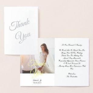 Carte Dorée Belle photo Mariage merci Foil Card