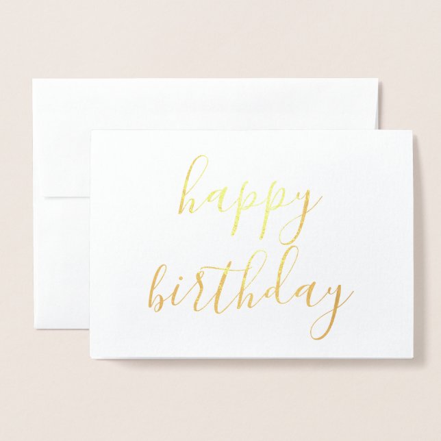 Carte Dorée Bon anniversaire simple calligraphie Or (Devant avec enveloppe)