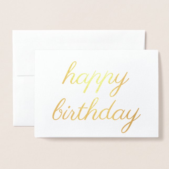 Carte Dorée Bon anniversaire simple calligraphie Or (Devant avec enveloppe)