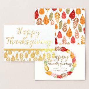 Carte Dorée Bon thanksgiving Feuilles d'automne