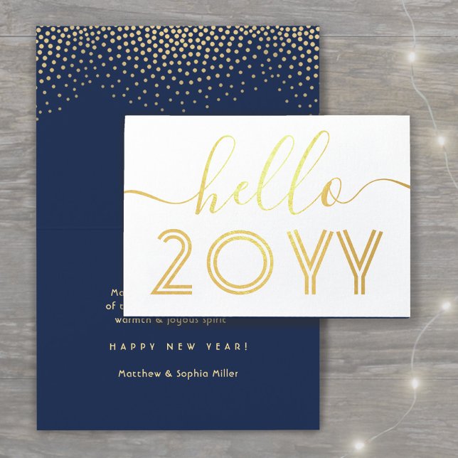 Carte Dorée Bonjour Marine Blue & Gold Confetti Bonne année (Créateur téléchargé)