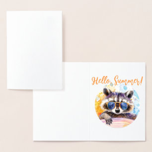 Carte Dorée Bonjour Raton laveur d'été en lunettes de soleil A