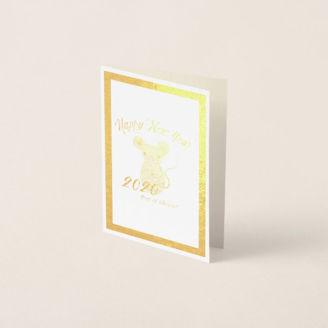 Carte Dorée Bonne année 2020 Année du Rat (Devant)