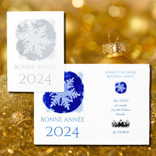 Carte Dorée Bonne Annee - Flocon de neige - 2025 argent