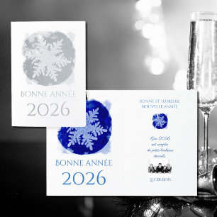 Carte Dorée Bonne Année - flocon de neige - 2026 argent