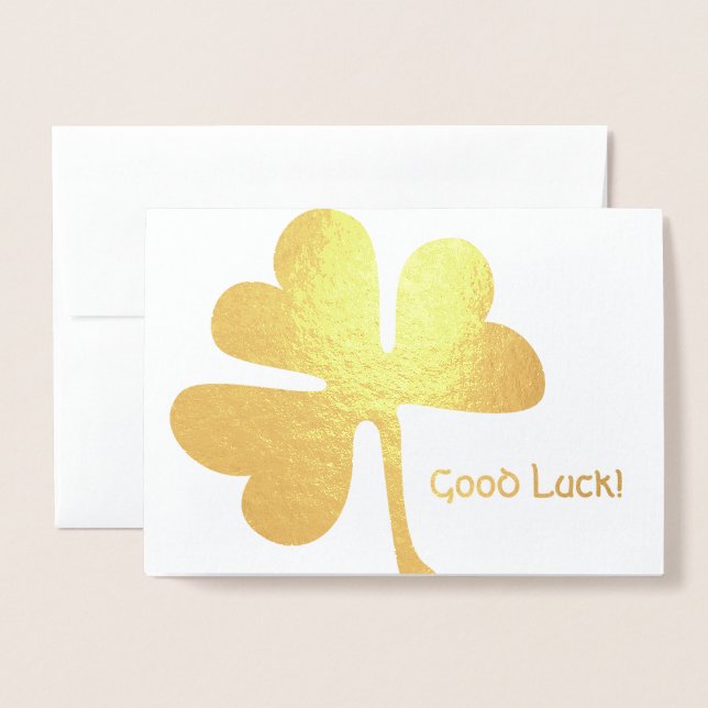 Carte Dorée Bonne Chance ! | Trèfle Irlandais Or (Devant avec enveloppe)