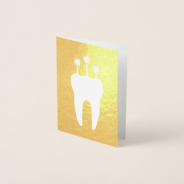 Carte Dorée Bonne dent d'anniversaire avec des bougies (Devant)