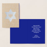Carte Dorée Bonne Hanoukka. Luxe<br><div class="desc">Bonne Hanoukka / Bonne Chanoukah. Star of David,  Menorah et Olive Branches design Motif Hanoukka Luxury Real Foil Cartes de voeux avec accueil personnalisé. Cartes et cadeaux correspondants disponibles dans les fêtes et les célébrations | Hanoukka Catégorie de notre magasin.</div>