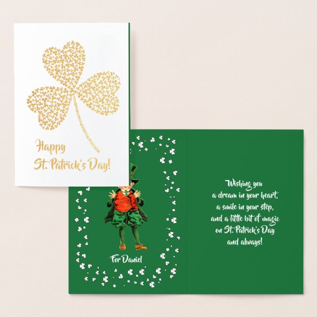 Carte Dorée Bonne Saint Patrick. Petit garçon irlandais (Affichage)