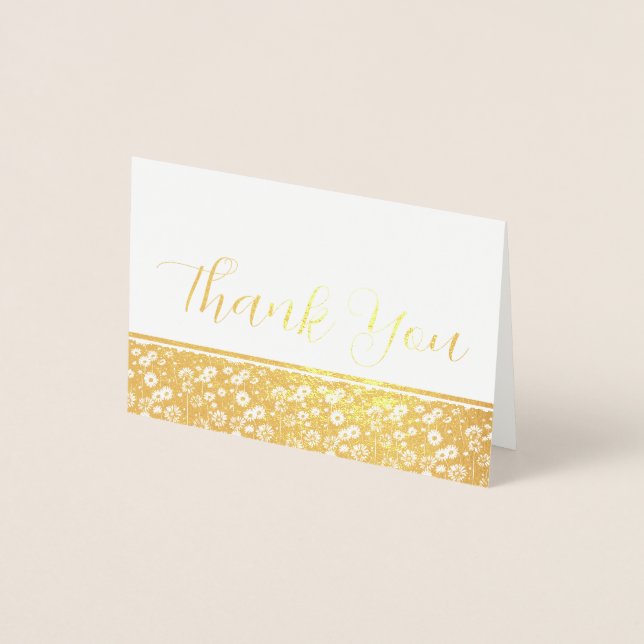 Carte Dorée Bordure florale "Merci" (Devant)