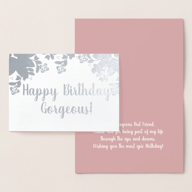 Carte Dorée Botanique verte Rose Anniversaire Real Foil Card (Affichage)
