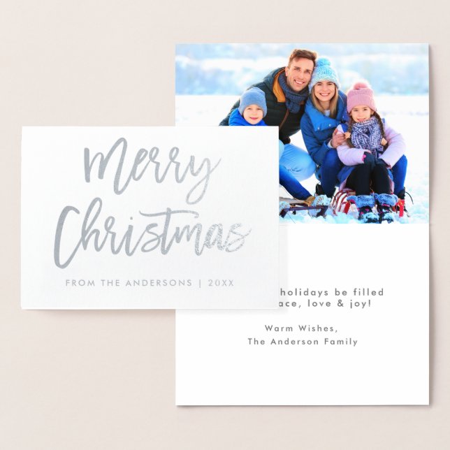 Carte Dorée Brush Script Joyeux Noël Photo Argent (Affichage)