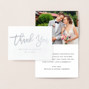 Carte Dorée Brush Script Merci photo Mariage Note Silver