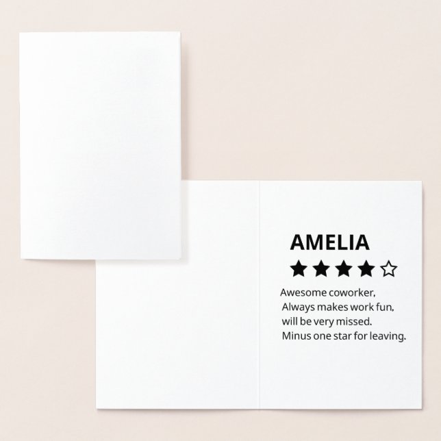 Carte Dorée Cadeau d'adieu personnalisé - Drôle collègue 4 éto (Affichage)