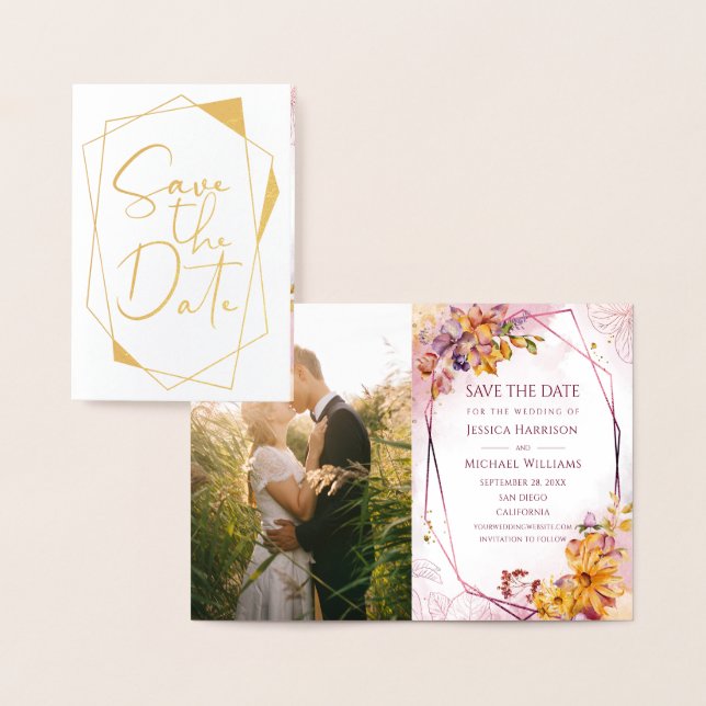 Carte Dorée Calligraphie Géométrique Marsala Photo Enregistrer (Affichage)