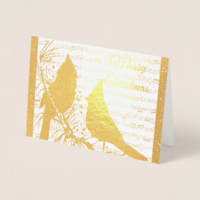 Carte Dorée Cardinaux de Noël avec parties scintillant (Devant)