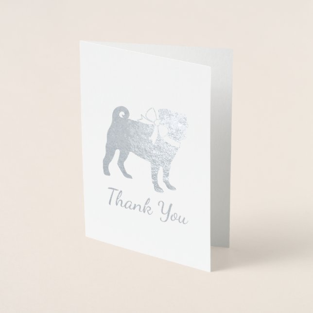 Carte Dorée Carlin Chien Baby shower Garçon Bleu avec Bow (Devant)