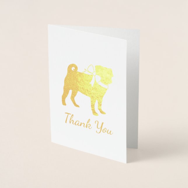 Carte Dorée Carlin Chien Baby shower Garçon Bleu avec Bow (Devant)