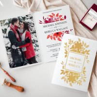 Carton d'invitation de mariage floral rouge cramoi