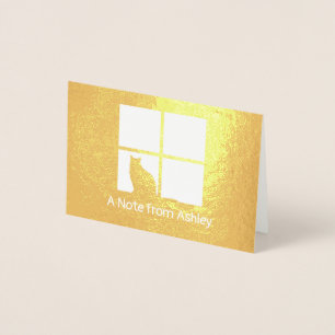 Carte Dorée Chat dans la fenêtre Élégant unique "A Note from"