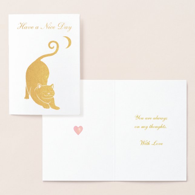 Carte Dorée Chat de salutation Bonne journée (Affichage)