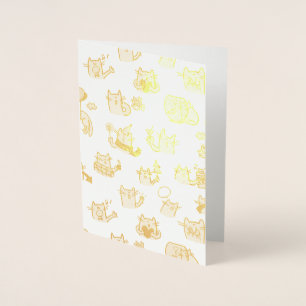 Carte Dorée Chats amusants, lait et magie.