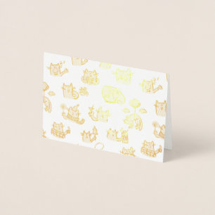Carte Dorée Chats amusants, lait et magie.