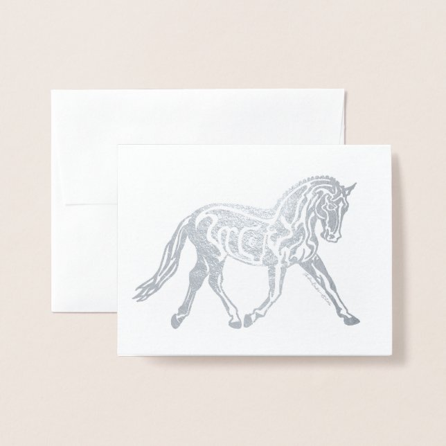Carte Dorée Cheval de dressage en feuille d'argent (Devant avec enveloppe)
