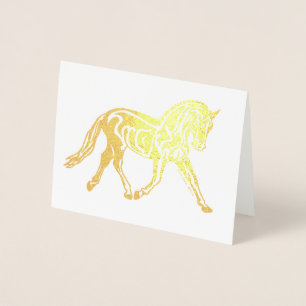 Carte Dorée Cheval de dressage en feuille d'or