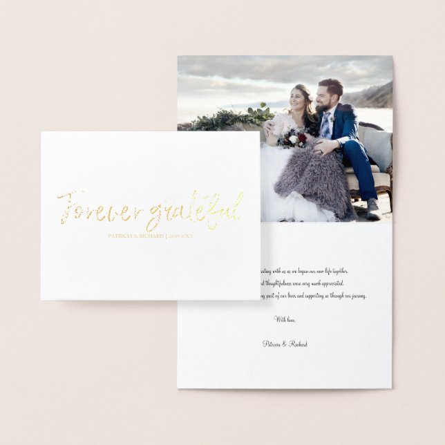 Carte Dorée Chic Remerciement De Mariage Photo Éternellement R (Affichage)