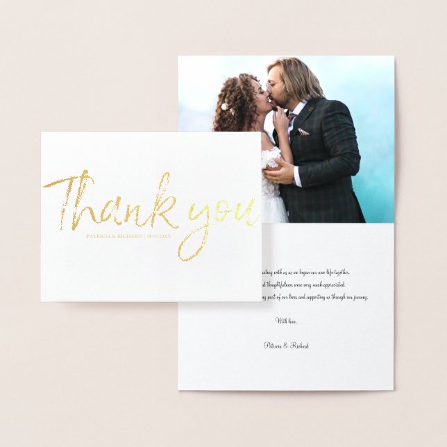 Carte Dorée Chic Script Simple Mariage Remerciement Photo Foil (Affichage)