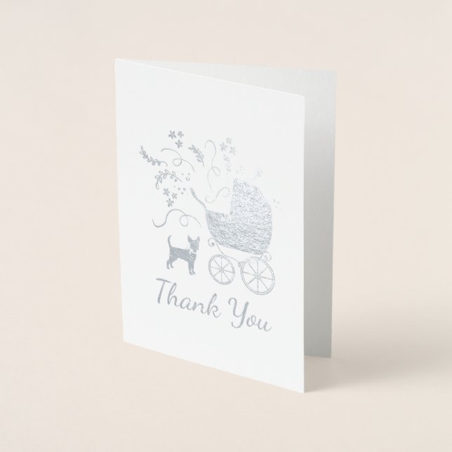 Carte Dorée Chihuahua Chien Baby shower Blue Boy (Devant)