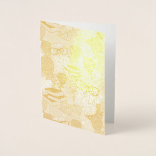 Carte Dorée Chouette en roses rouges