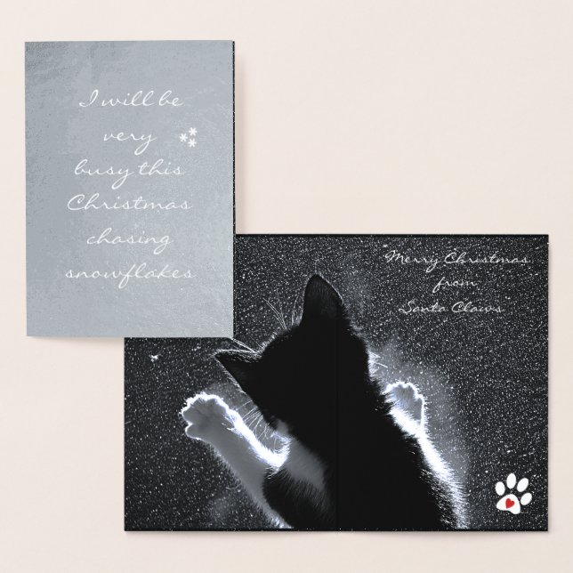 Carte Dorée Christmas Kitten Chasse aux flocons de neige (Affichage)