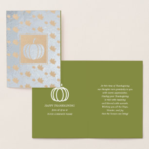 Carte Dorée Citrouilles et Feuilles en chute Thanksgiving Luxe
