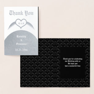 Carte Dorée Coeur ailé gothique Mariage Personnalisé Monogramm