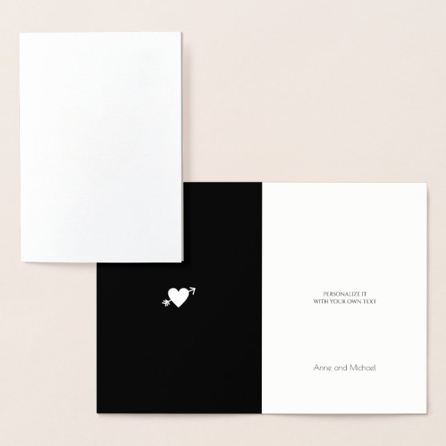 Carte Dorée Coeur-feuille d'or avec flèche mariage monogrammé (Affichage)