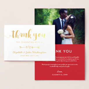 Carte Dorée Coeur & Flèches - Or & Crimson Mariage Merci