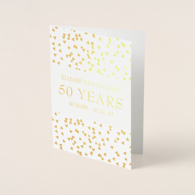 Carte Dorée Cœurs Dorés Personnalisés 50e Anniversaire (Devant)