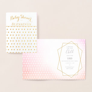 Carte Dorée Cœurs en feuille d'or véritable Baby Girl Shower B